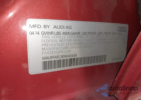 2014 Audi A4 2.0T Premium from USA, damaged, VIN WAUFFAFL3EN040449